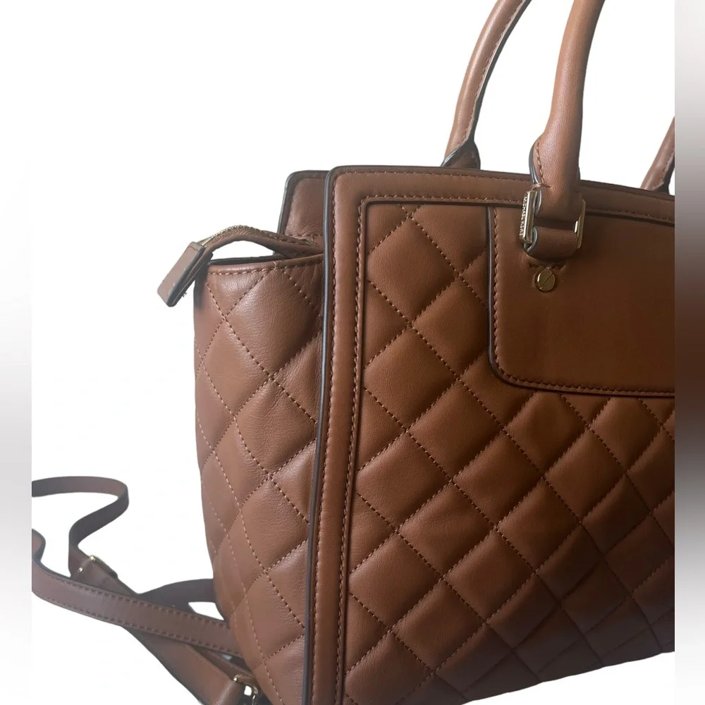 Michael Kors Quilted Leather Satchel Handbag in Brown with Gold Hardware